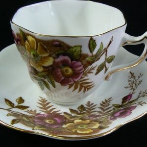 Rosina Bone China Tea Cup & Saucer Set Floral Pattern Gold Gilt Accents